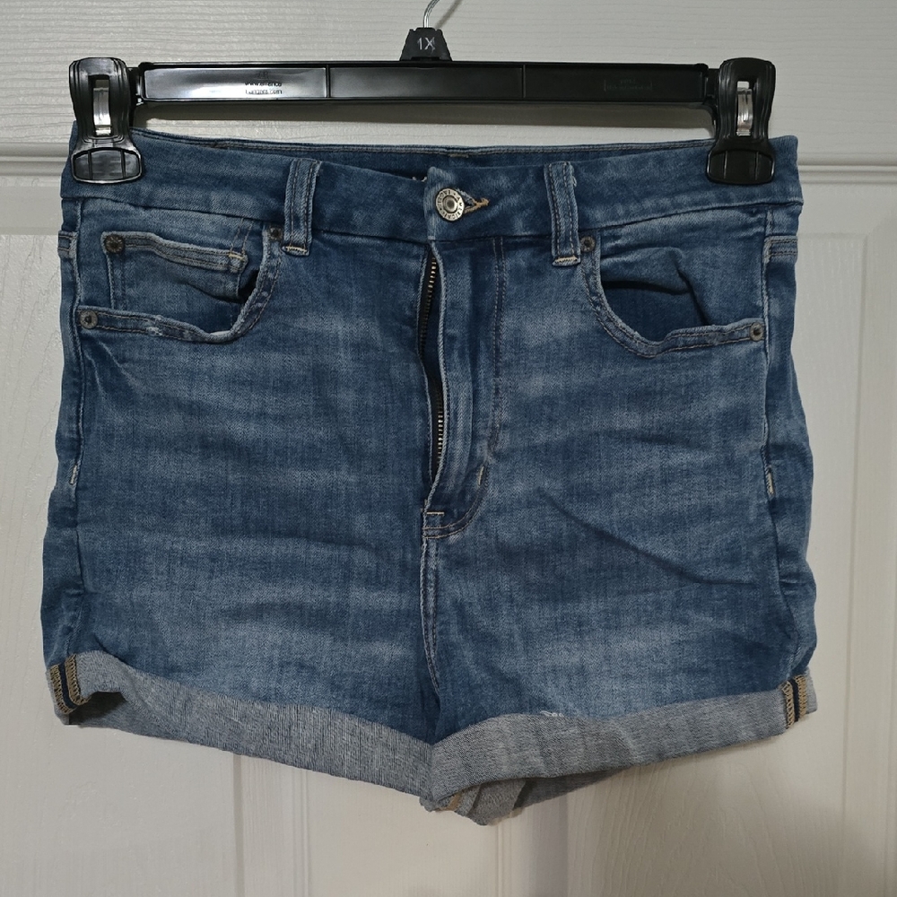 American Eagle Blue High-Waisted Jean Shorts with Cuffed Hem